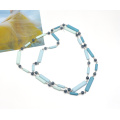 2021 blue color double layer resin acrylic necklace women long plastic round beads link chain necklace